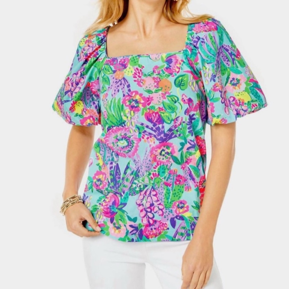 Lilly Pulitzer Lettie Floral Puff Sleeve Top Me and My Zesty Women’s Size XXS